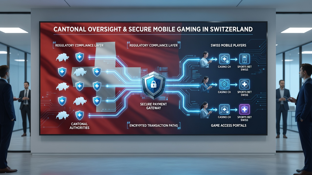 Mobile device displaying secure Swiss gambling payment interface with cantonal verification indicators